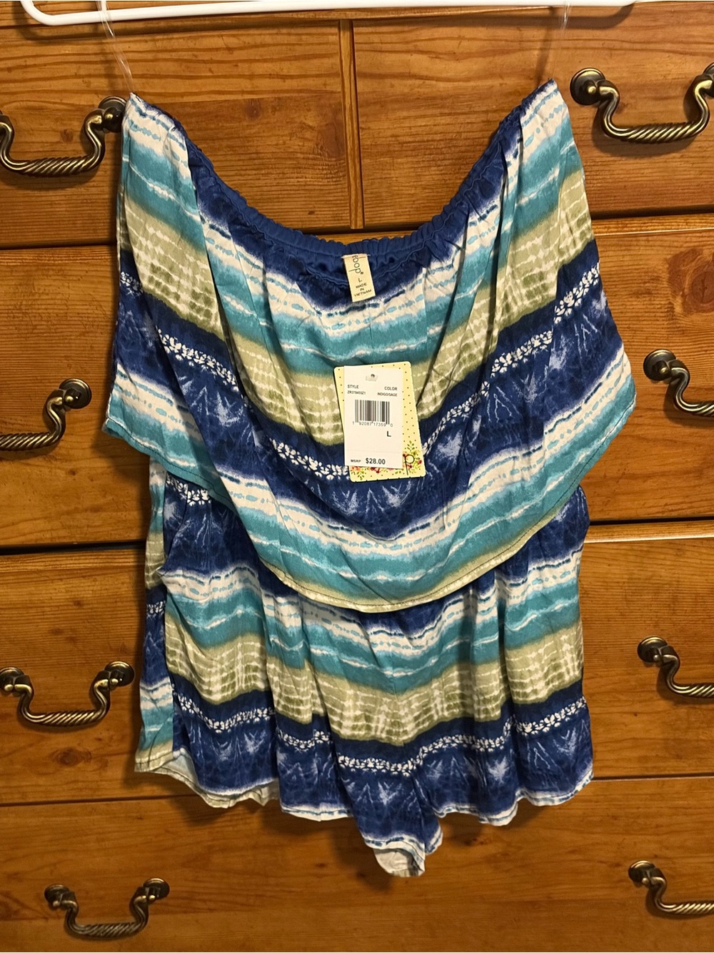 BeBop Off-Shoulder Striped Romper - Blue, Aqua, Cream